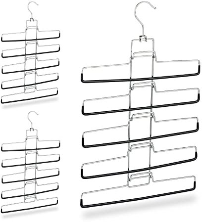 Relaxdays Mehrfachhosenbügel, 3er Set, 15 Hosen, platzsparend, rutschfest, entnehmbare Bügel, HBT: 52x33,5x2 cm, silber
