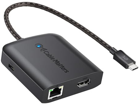 Cable Matters 8K HDMI USB C Hub (USB-C HDMI Dock 4K @120Hz) with 2x USB 3.0 Ports, Gigabit Ethernet, 100W Power Delivery Charging in Black