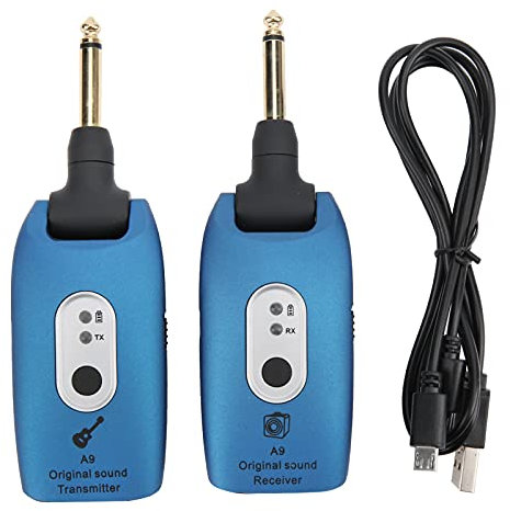 Drahtloses Gitarrensystem, Drahtloser Gitarren-Sender-Empfänger E-Gitarre Wiederaufladbares Audio-Wireless-System Remote-Gitarrenkabel-Pickup(Blau)