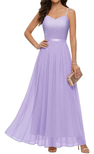 DRESSTELLS Abiti da Sera Eleganti per Matrimonio Festivi Abito da Ballo da Donna Lungo Abito da Sposa Abito per Cerimonia Civile Abiti da Sposa per Dama d'Onore con Spalline per Cerimonie di Cresima