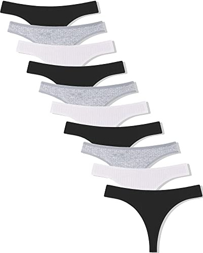 FINETOO Pack of 10 Cotton Thong Women's Sexy Lingerie Briefs Tanga Hipster Underpants Thongs Set Underwear Comfortable Women Multicoloured S-XL,E-10,M