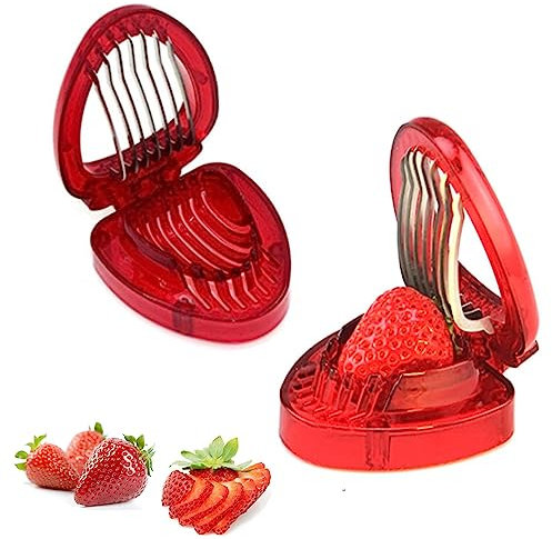 Vastsea 2 Pièces Trancheur de Fraises, Décortiqueur de Fraises, Trancheuse de Fraise, pour Les Tranches Fraise, Transformation des Fruits de Cuisine