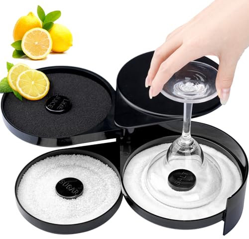 TonJin Margarita Salt Rimmer, 1 Paquete de Borde de Vidrio de Barra de 3 Niveles de Borde de Azúcar Y Sal Recipiente de Especias de Caja de Sal de Lima Bar Glass Rimmer para Margarita y cóctel