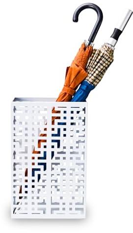 BEWBBAT Umbrella Holder Stand for Entryway, Square Metal Umbrella Rack, Freestanding Rectangular Hollow Rack for Home Office, 16 x 10 x 5 Inch, White