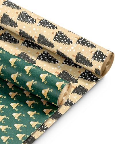 Kraft & Co 2 Pack Christmas Wrapping Paper Roll - Recyclable Kraft Paper, Perfect for Holiday Gifts, Arts & Crafts-Wrapping for a Merry Christmas (44.5cm x 25m) (WINTER NEW) (50m total)