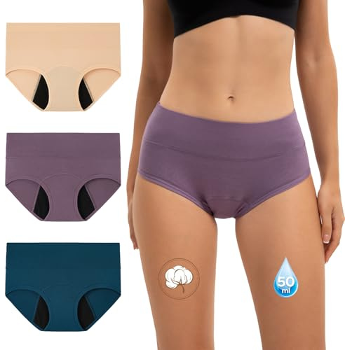 INNERSY Period Pants Heavy Flow Maternity Panties,14,Lake Blue/Purple/Beige