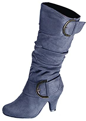 Yekdmxop Botas altas con tacón para mujer, botas medianas para mujer, sin tacones, cálidas, botas de tacón antideslizantes, botas altas con tacón casual Chelsea Boots Mujer Botas Mujer Invierno