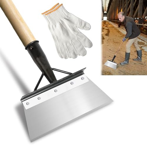 HOSSOM Pala de Limpieza de Jardín, 25cm Pala de Jardín, Pala de Limpieza Multifuncional, Herramienta para Jardín, Pala Plana de Acero, para Jardín,césped, 1 par de Guantes(Sin Mango)