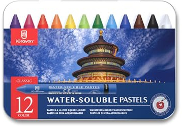 Set of 12 water-soluble pastels with sharpener, palette, and brush for vibrant artistic creations (classic)
