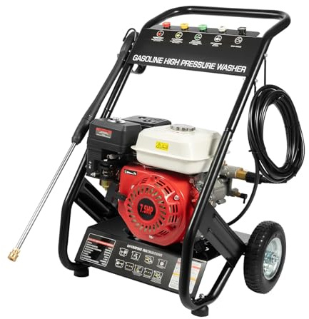 Lavatrice Alta Pressione Benzina,4 Tempi Monocilindri Raffreddata 7.5hp 170-190bar 2200psi Acciaio Verniciato 5 Boccheggi Per Giardino Auto Pavimenti