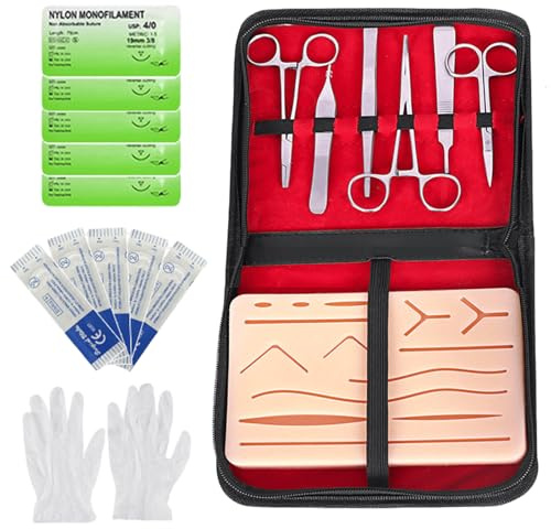 Chirurgisches Nahtset, Nahttrainingsset, Nahtschulung, Suture Practice Kit, Silikon-Nähkissen mit Werkzeugsatz, Silikon-Nahtsimulator, Wundnaht-Übungsset, Ideales Geschenk für Medizinstudenten