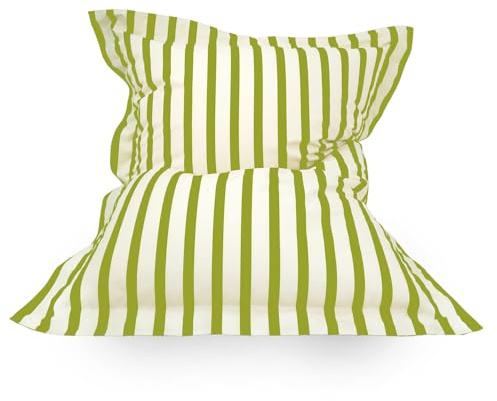 rucomfy Beanbags Indoor/Outdoor Striped Extra Large Squarbie Kids Beanbag. Pre Filled Floor Cushion, Armchair or Lounger. Water & UV Resistant (XL, Olive Green)