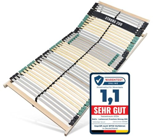 Sleepneo Lattenrost 100x200 Premium Strong bis 200Kg, Kopfteil verstellbar, 7-Zonen-Lattenrost mit 42 Latten, Made in Germany, extra stabil aus Buchenholz