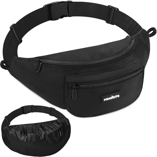 MOCOCITO Riñonera Hombre Mujer, Negra Riñoneras Impermeable, 4L Deportiva Bolso Cintura Hombre de Gran Capacidad con Funda de Lluvia, para Correr Viaje Senderismo Casual