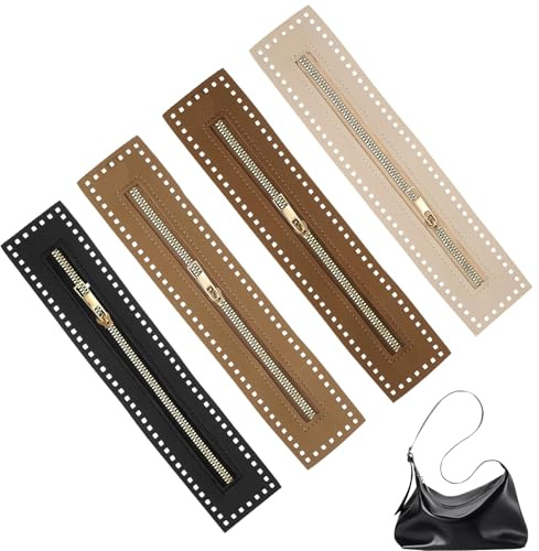 4PCS PU Leather Zipper, 4 Colors Leather Sewing Zipper Frame Handmade Bag Zippers Bulk Close Zippers Replacement for DIY Crochet Purse Sewing Jeans Accessories