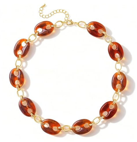 FILMOON Chunky Choker Coffee Bean Necklace Amber Acrylic Link Statement Necklace Trendy Jewelry Gift