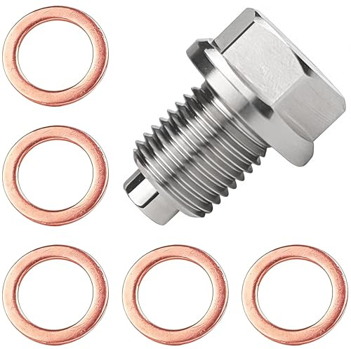 ANBOO Vite magnetica per scarico dell'olio M14 x 1,5, vite di scarico dell'olio, con 5 guarnizioni in rame, guarnizione magnetica per vasca dell'olio, vite dell'olio per auto