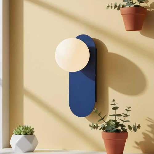 BARCELONA LED Applique Murale Brian E27 avec Boule en Verre Opalin, Lampe Murale Design Nordique et Minimaliste, Appliques de type bougeoir Aluminium Bleu, Éclairage Intérieur Décoratif Moderne IP20