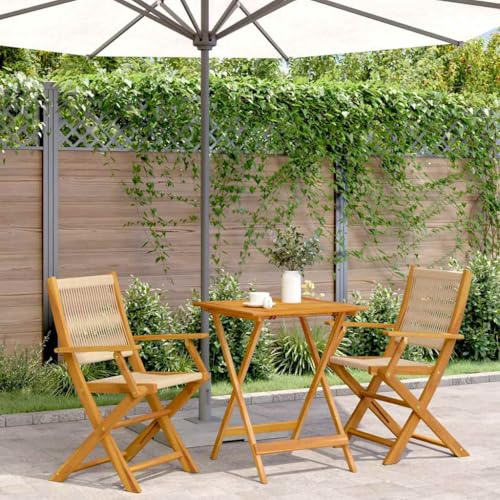 Mokuyary 3-delat bistro-set beige polypropen och massivt trä utomhus D | Bord och 2 stolar sittgrupp, trädgårdsmöbelset, balkongmöbler utomhus möbelset för terrass, trädgård, balkong
