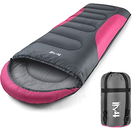 Trail-Alpin-Schlafsack mit Kapuze – 250 g 3-Jahreszeiten- Leicht, kleines Packmaß – mit Kapuze und Kompressionssack (Grün)