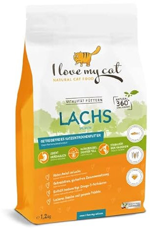 I Love My Cat Hochwertiges getreidefreies Trockenfutter mit frischem Lachs und hohem Omega-3-Gehalt für Katzen - Ideal für eine gesunde Ernährung - 1,2 kg
