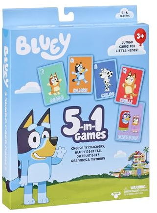 Bluey 5-in-1 Card Game Set, Jumbo-Sized 53-Deck Toddler Game, Multi-Color Interactive Play Card Games for Kids of Ages 3+