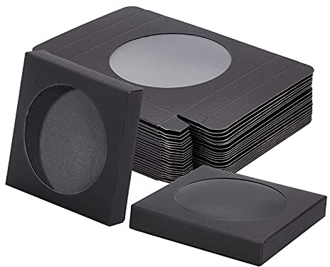 BENECREAT 24 Pack Negro Cajas de Papel Kraft con Ventana Transparente 9x9x1.5cm Cajas de Embalaje Regalo de Papel para Dulces de Fiesta de Boda