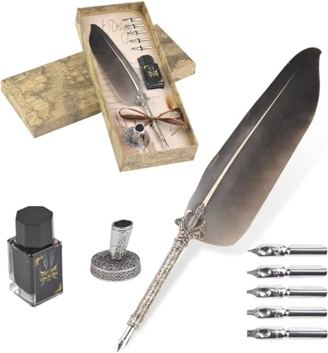 Juego de bolígrafos de tinta vintage, pluma de inmersión clásica con 5 puntas intercambiables caja de regalo perfecta para caligrafía para uso personal regalos ejecutivos
