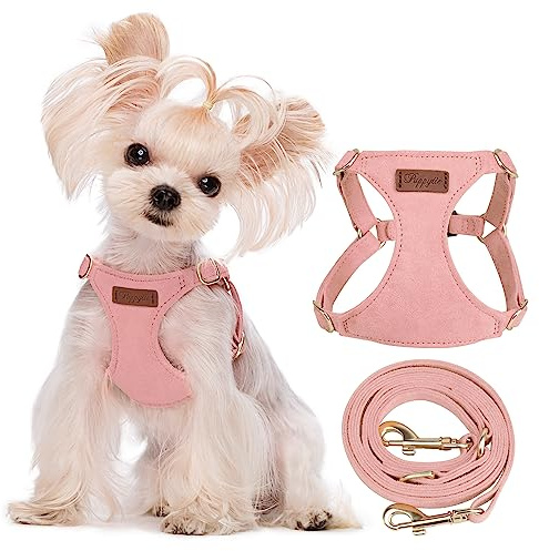 Puppytie No Pull XXS Puppy Harness with Multifunction Dog Leash,Soft Adjustable No Choke Escape Proof Pet Harness Vest,Pink,XXS