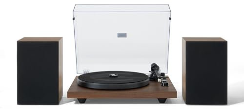 Crosley C62 Record Player with Speakers - Bluetooth Turntable with 60W Bookshelf Speakers, Easy Set Up Vinyl Player with Dust Cover, Record Player Shelf System, Walnut