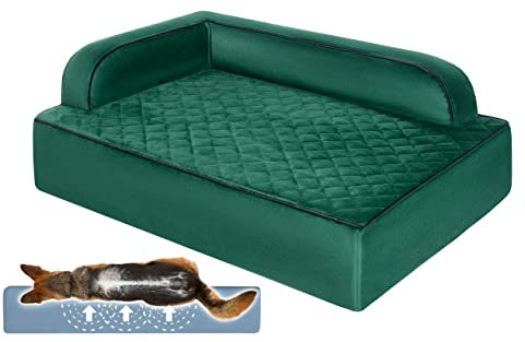 Salla Hundebett, Orthopädisches Bett für Hunde, Waschbares Hundesofa mit Abnehmbarem Bezug, Hundematratze, für Haustiere, Flauschig & Kuschelig, Haustierbett, Hundecouch, 120 cm x 90 cm, Grün