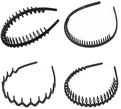 Roxnvm Haarband, Elastisches Haarreifen Männer, 4 Packungen Zickzack Haarreif, Matt Rutschfest Schwarz Haarreifen, Sportmode Haarband Zubehör für Outdoor Sports Yoga