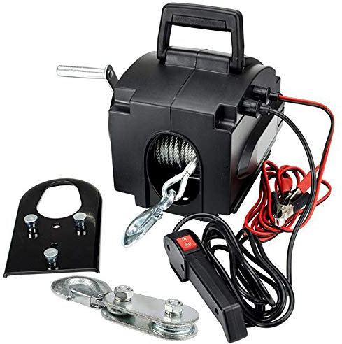 RibasuBB Cabrestante eléctrico de 12 V con Mando a Distancia, 300 W, cabrestante de Motor, cabrestante de Cuerda, Cuerda de Acero, Fuerza de tracción de 906 kg, para Tirar de Barcos, Camiones