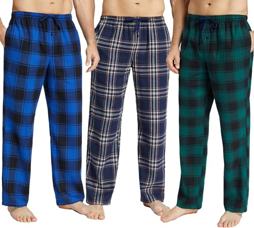 Pantalones de Pijama para Hombre, Pantalone-Pijama de Franela de Algodón, Pantalones de Pijama Largos Casuales con Bolsillos