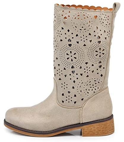 IF Moda Zapatos de Mujer Botas Primaverales de Verano Perforadas de Pulpo Biker Hebillas Anfibios LY70-1, 70 1 Beige, 37 EU