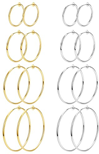 Morfetto Clip On Boucles D'Oreilles En Acier Inoxydable Pour Femmes Fausses Boucles D'Oreilles Créoles à Ressort Pour Oreilles Non Percées Argent Or