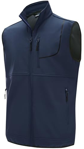 WILLIT Gilet de course en polaire pour homme - Gilet matelassé d'extérieur - Veste de travail - Imperméable - Softshell - Sans manches - Avec poches et fermeture éclair, bleu, L