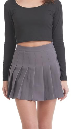 Yanhalo Womens Girls High Waist Pleated Skater Skirt Short Tennis School Mini A Line Flare Skort Grey