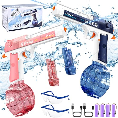JONRRYIN Pistola de agua eléctrica, 2 unidades pistola de agua potente 7-9 m de largo alcance 434 cc + 58 cc gran capacidad, juguete blaster para niños adultos en piscina, abierto, playa, jardín