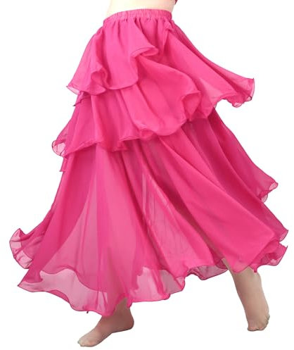 MUNAFIE Langer Chiffon Dreilagig Swing Tanz Röcke für Damen Bauchtanz Rock Tanzkleid Bauchtanz Kostüm Rose