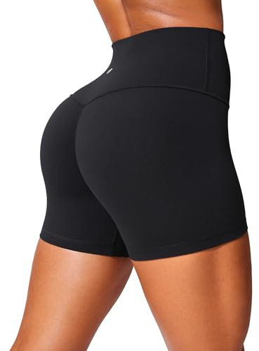 CRZ YOGA Donna Butterlift Sollevamento del Sedere Pantaloncini 10cm - Nessuna Cucitura Frontale Yoga A Vita Alta Nero 38