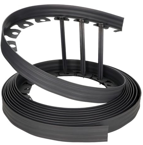 GARDENIX Borde de césped de plástico Flexible LineBORDER, 20 Anclajes de Suelo, Longitud 10 m, Altura 10 cm, Negro
