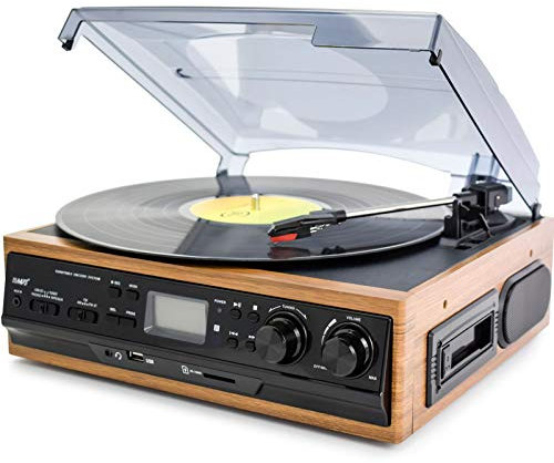 WDWDW Tocadiscos Bluetooth con Altavoces estéreo, Reproductor de Discos de Vinilo portátil de 3 velocidades con transmisión por Correa, Radio estéreo FM, Reproductor de Vinilo Vintage