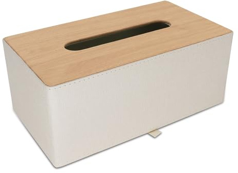 NICEME Scatola di Fazzoletti in Pelle PU, Porta Fazzoletti da Scrivania, Dispenser per Fazzoletti, Adatta per Ufficio e Casa, 25 x 14 x 10 cm, Beige