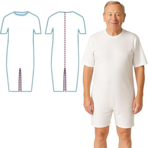 OrtoPrime Pijamas Antipañal Doble Cremallera Trasera Unisex Geriátrico Manga Corta Pijamas Enteros Adultos para Hospital Hombre Marca ESPAÑOLA M (40-42)