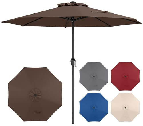 COSTWAY Parasol de Jardin Exterieur, Parasol de Terrasse avec 8 Baleines Robustes, Toit Ventilé, Protection Solaire, Toile Polyester, Cadre en Métal, pour Jardin Piscine Terrasse (Ø 260 cm,Brun Foncé)