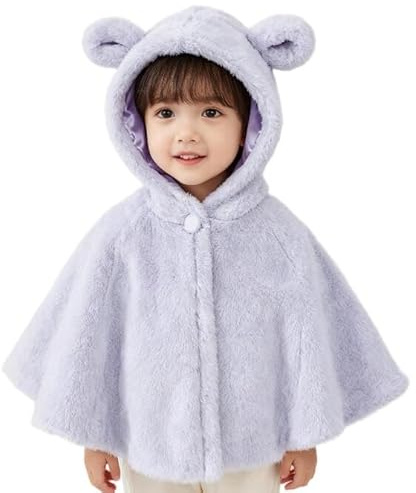LONTG Cape à Capuche Chaude Bébé Fille Cape en Peluche pour Enfant Coupe-Vent Poncho Châle Thermique Manteau Enfant Veste à Capuche Doux Poncho d'hiver Manteau à Capuchon Mignon Hiver Automne
