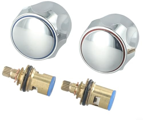 1/2 Inch Tap Reviver Conversion Kit with Replacement Hot and Cold Chrome Self-Tapping Heads, Copper Valves and Screws for Fast Installation on Bathroom Basin, Kitchen Sink or Bathtub