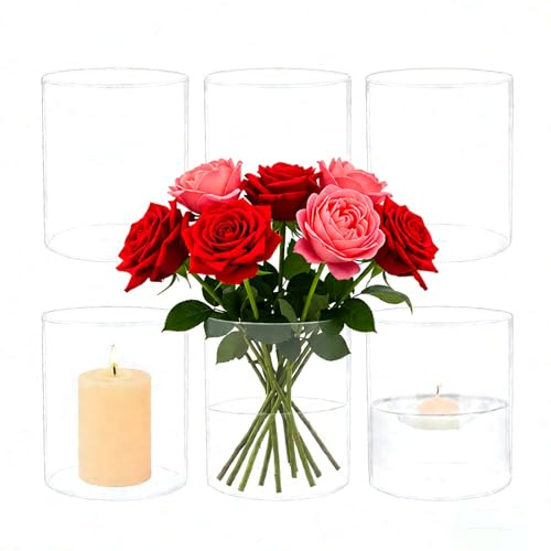 6 Vaso in Vetro Cilindro, Vasi in Vetro da 8,5 x 10 cm, Cilindri in Vetro per Candele, Vaso per Decorazione da Tavolo, Vasi da Tavolo, per Casa, Ufficio, Matrimonio, Decorazione da Tavolo