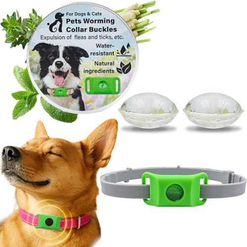 Collare Antiparassitario Naturale per Cani contro Pulci e Zecche, Ciondolo Repellente con 2 Capsule, Compatibile Air Tag, Regolabile, Senza Contatto Diretto con la Pelle (1 PCS)